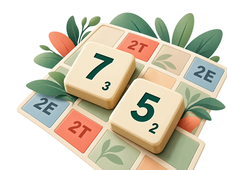 Raised 7 and 5 tiles on a board with bonus squares
